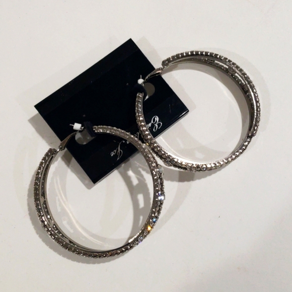 Eisenberg Ice Silver-Tone Sparkling Rhinestone Big Hoop Earrings Women's Jewelry - Picture 4 of 9